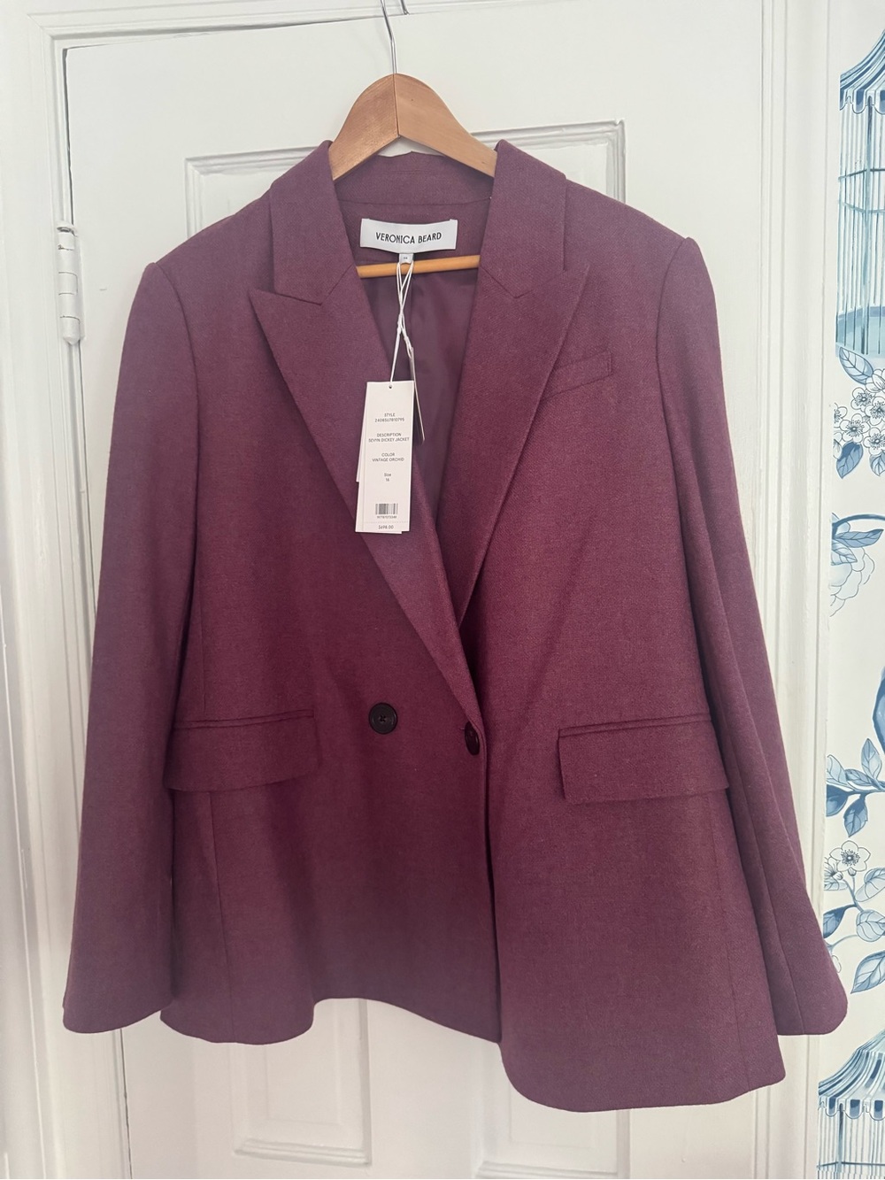 NWT Veronica Beard Double-Breasted Blazer in Plum